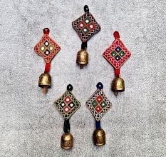 Handcrafted Copper Bell Charms Set of 5 Decorative Hangings